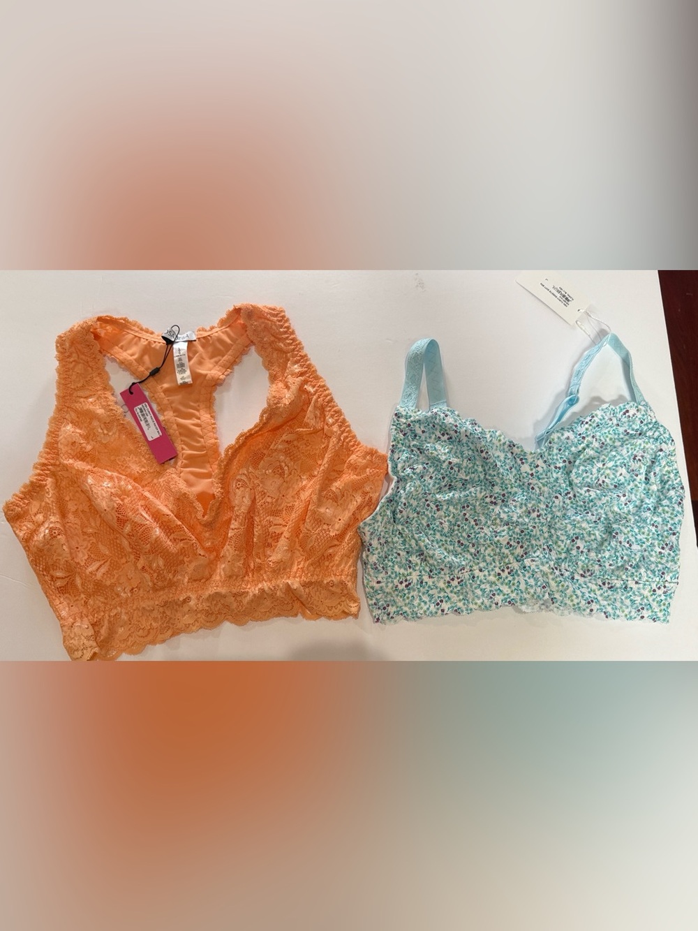 Cosabella Lace Floral Bras Set in Orange & Blue floral NWT - Size L